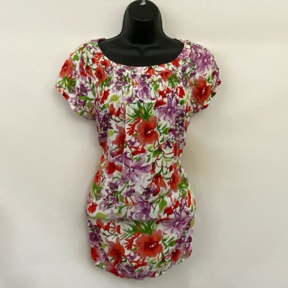 Z-92 Loft Multicolor Floral Short Sleeve Blouse Size M‎
